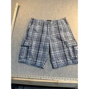 Eddie Bauer Mens Blue Plaid Cargo Shorts Size 34 Cotton Hiking Casual Utility